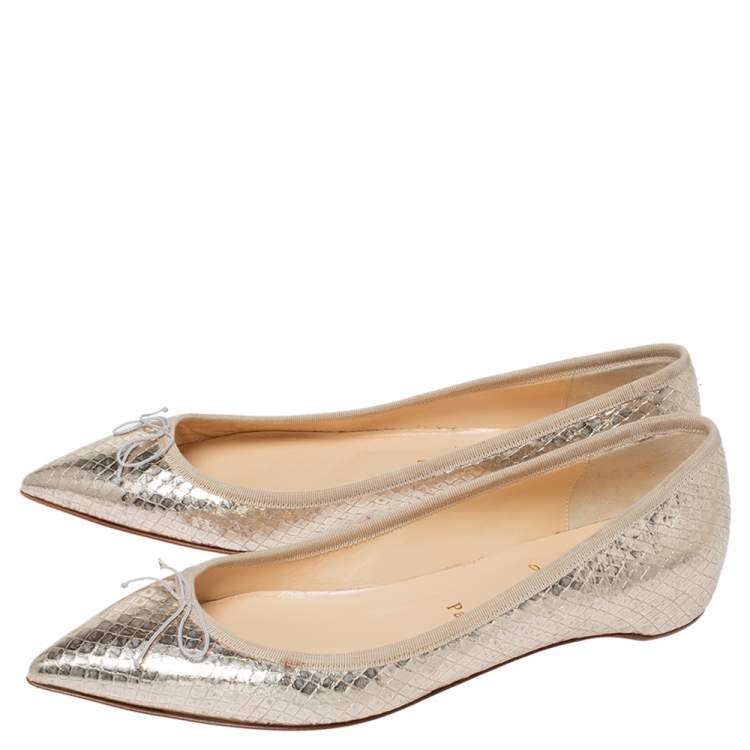 Pre Owned Christian Louboutin Metallic Gold Python Embossed Leather Ballet Flats Size 39