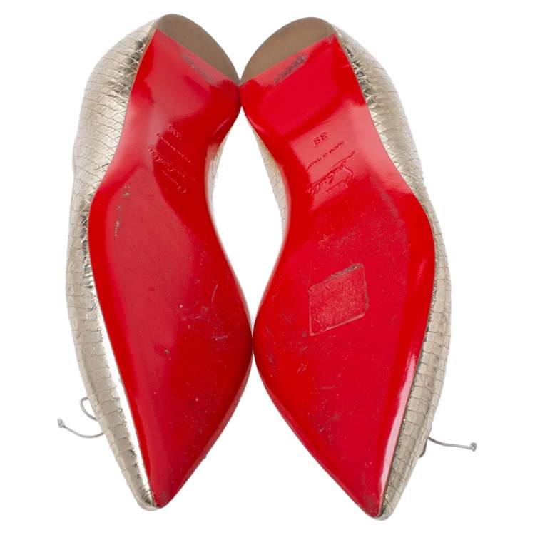 Pre Owned Christian Louboutin Metallic Gold Python Embossed Leather Ballet Flats Size 39