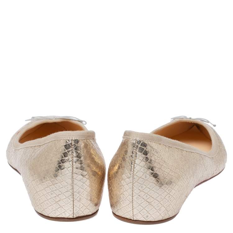 Pre Owned Christian Louboutin Metallic Gold Python Embossed Leather Ballet Flats Size 39
