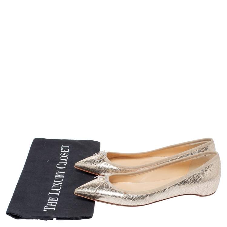 Pre Owned Christian Louboutin Metallic Gold Python Embossed Leather Ballet Flats Size 39