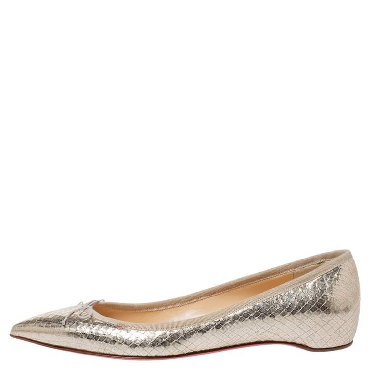 Pre Owned Christian Louboutin Metallic Gold Python Embossed Leather Ballet Flats Size 39