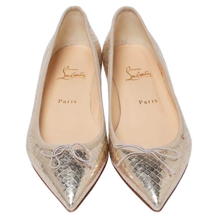 Pre Owned Christian Louboutin Metallic Gold Python Embossed Leather Ballet Flats Size 39