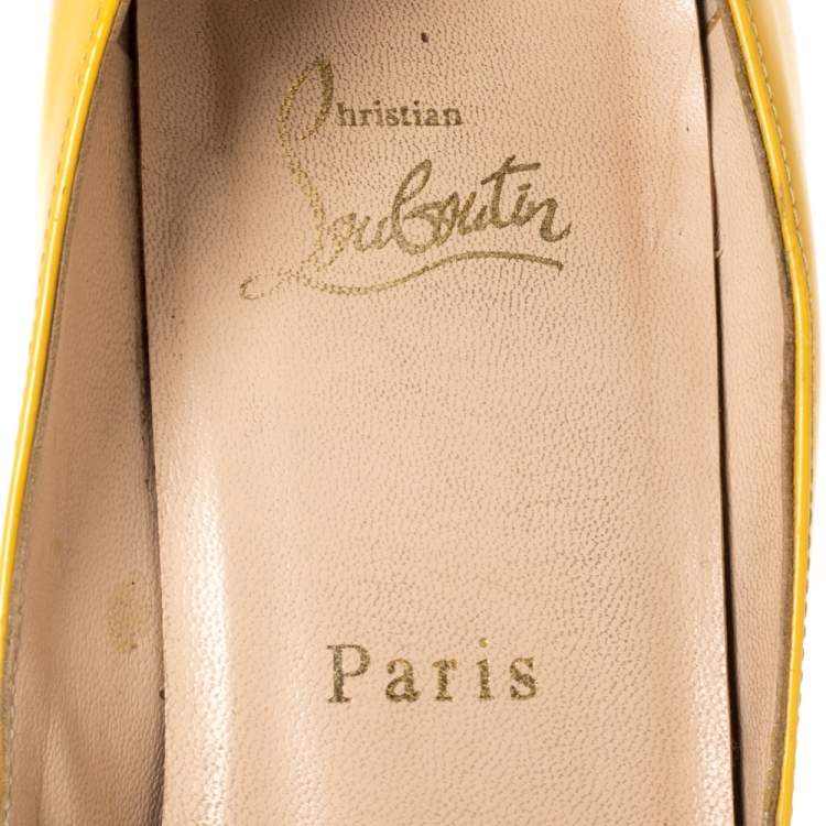 Pre Owned Christian Louboutin Yellow Patent Flo Peep Toe Pumps Size 39