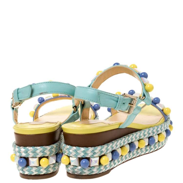 Pre Owned Christian Louboutin Multicolor Leather Cataconico Embellished Platform Ankle Strap Sandals Size 37
