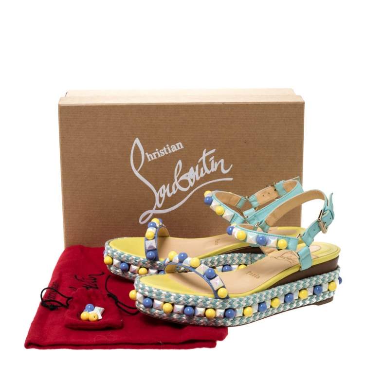 Pre Owned Christian Louboutin Multicolor Leather Cataconico Embellished Platform Ankle Strap Sandals Size 37
