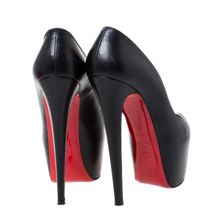 Pre Owned Christian Louboutin Black Leather Daffodile Platform Pumps Size 38.5