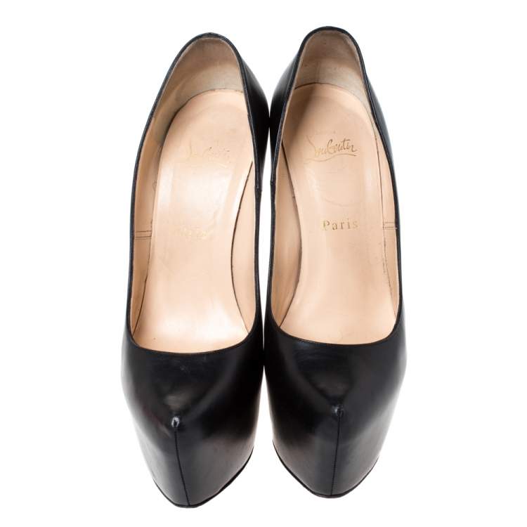 Pre Owned Christian Louboutin Black Leather Daffodile Platform Pumps Size 38.5