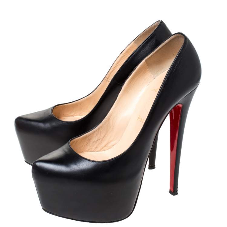 Pre Owned Christian Louboutin Black Leather Daffodile Platform Pumps Size 38.5