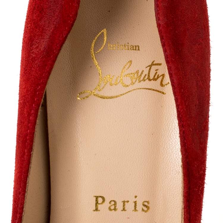 Pre Owned Christian Louboutin Red Suede Leather Platform Cut Out Open Toe Pumps Size 39