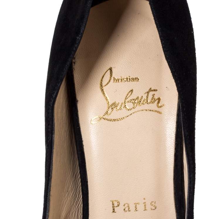 Pre Owned Christian Louboutin Black Suede Jenny Platform Knot Peep Toe Pumps Size 37.5