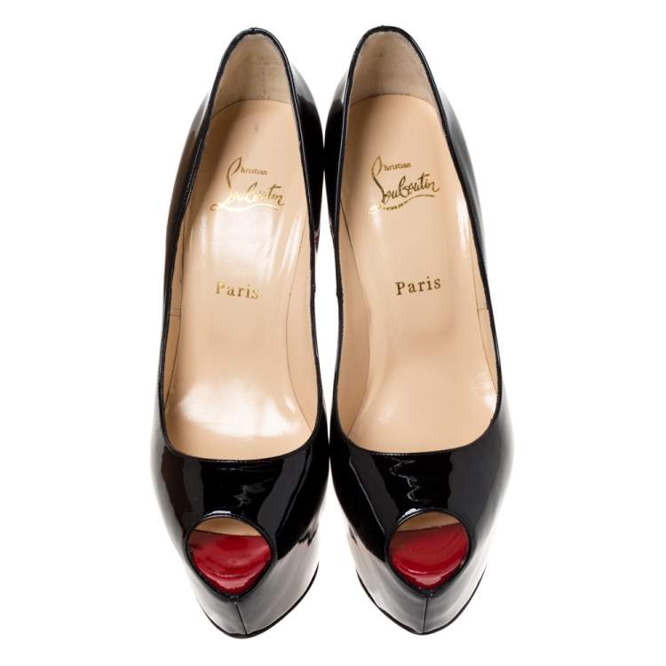 Pre Owned Christian Louboutin Black Patent Leather Highness Peep Toe Platform Pumps Size 40