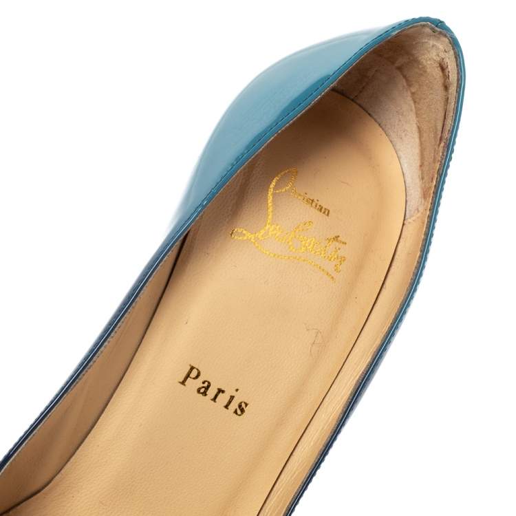 Pre Owned Christian Louboutin Two Tone Patent Leather Yootish Peep Toe Pumps Size 38