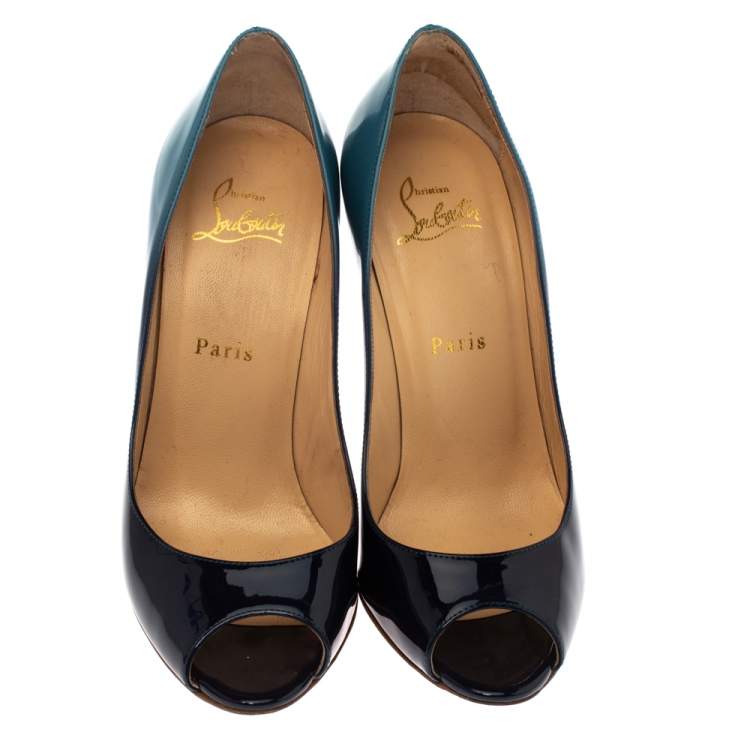 Pre Owned Christian Louboutin Two Tone Patent Leather Yootish Peep Toe Pumps Size 38