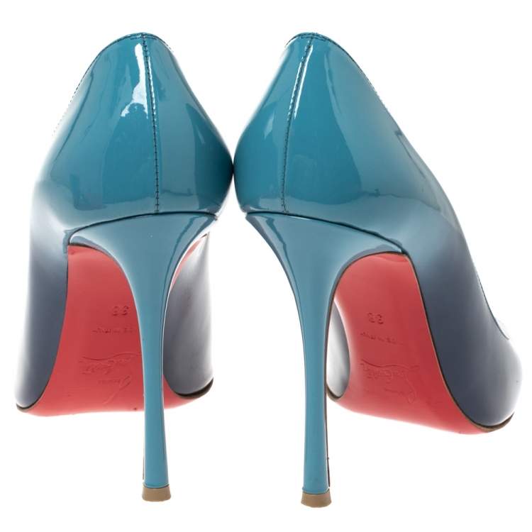 Pre Owned Christian Louboutin Two Tone Patent Leather Yootish Peep Toe Pumps Size 38