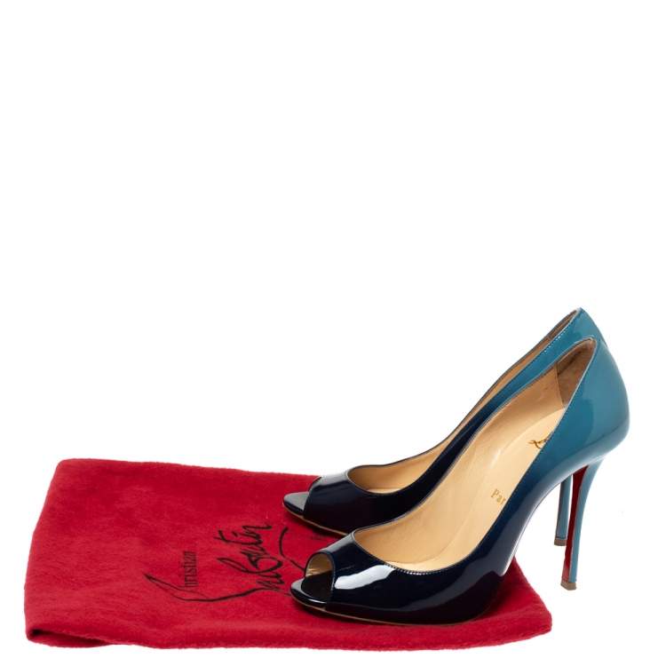Pre Owned Christian Louboutin Two Tone Patent Leather Yootish Peep Toe Pumps Size 38