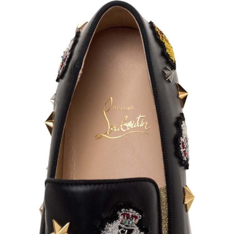 Pre Owned Christian Louboutin Black Leather Miss Academy Slip On Sneakers Size 39