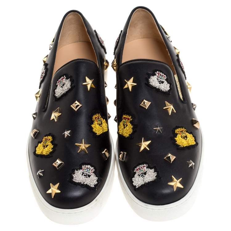 Pre Owned Christian Louboutin Black Leather Miss Academy Slip On Sneakers Size 39