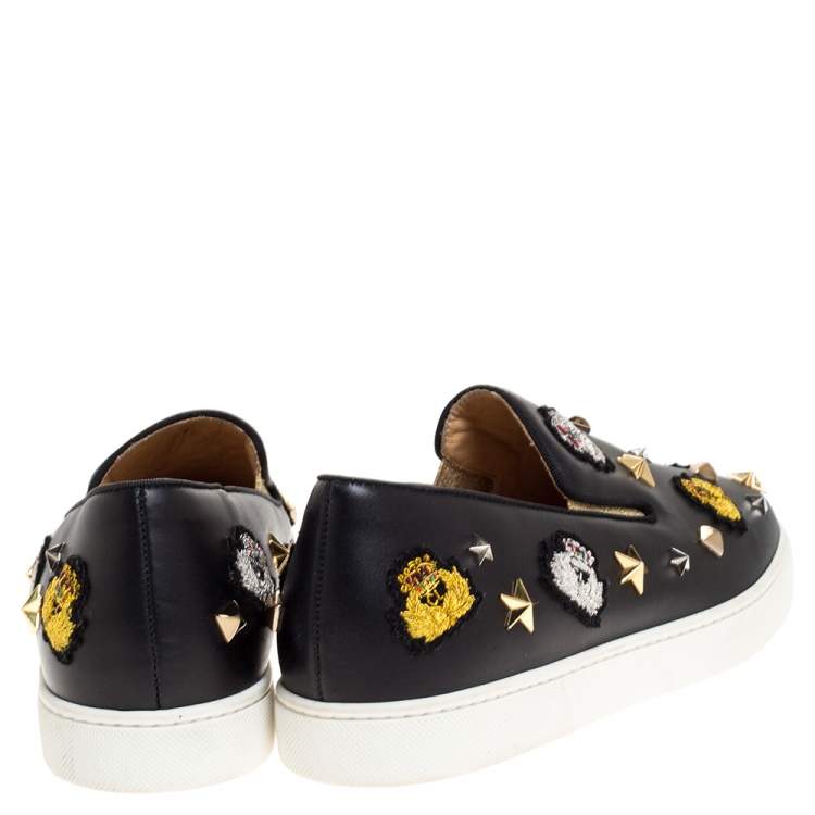 Pre Owned Christian Louboutin Black Leather Miss Academy Slip On Sneakers Size 39