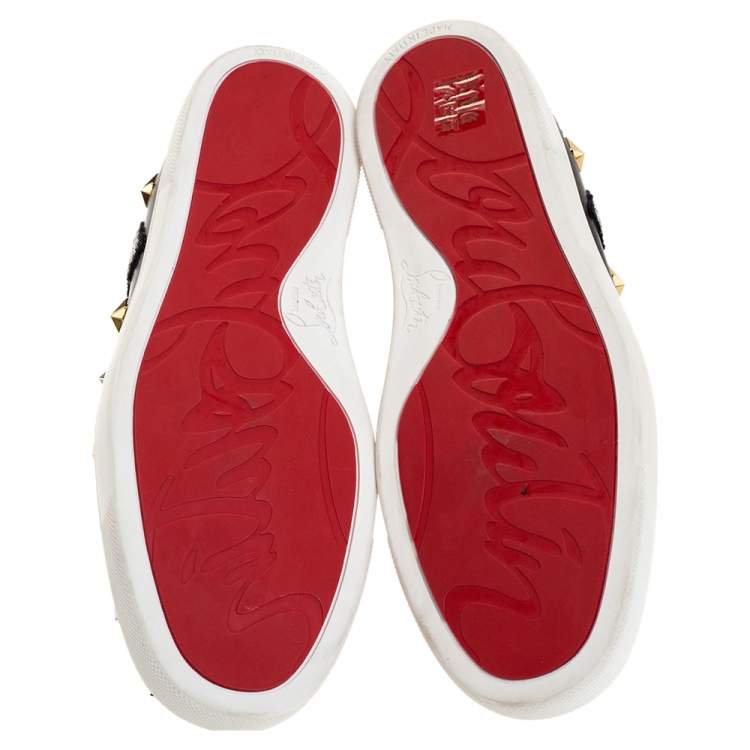 Pre Owned Christian Louboutin Black Leather Miss Academy Slip On Sneakers Size 39