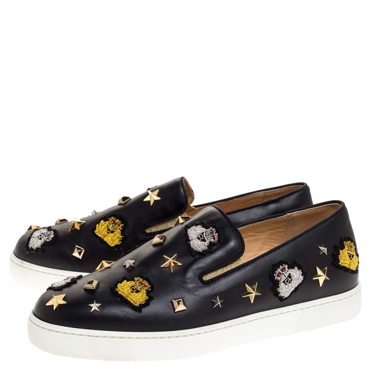 Pre Owned Christian Louboutin Black Leather Miss Academy Slip On Sneakers Size 39