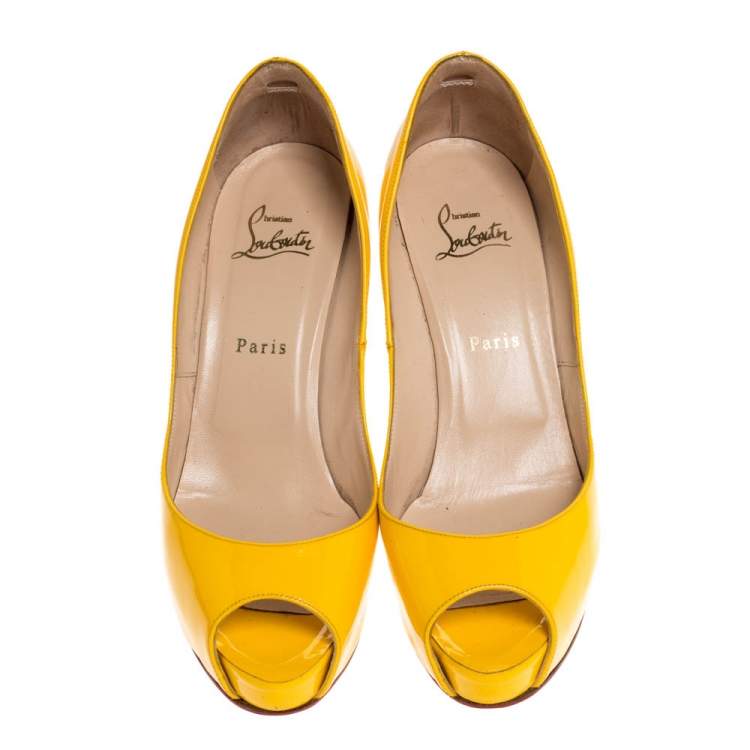 Pre Owned Christian Louboutin Yellow Patent Leather Very Prive Peep Toe Pumps Size 40