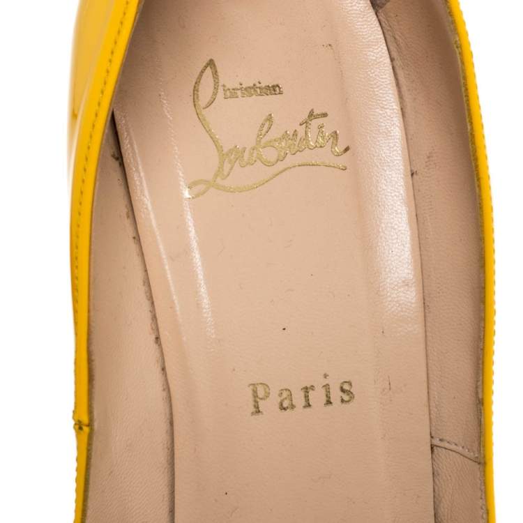 Pre Owned Christian Louboutin Yellow Patent Leather Very Prive Peep Toe Pumps Size 40