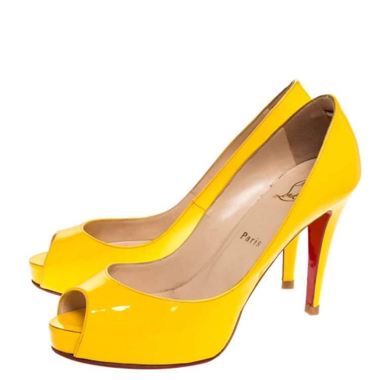 Pre Owned Christian Louboutin Yellow Patent Leather Very Prive Peep Toe Pumps Size 40