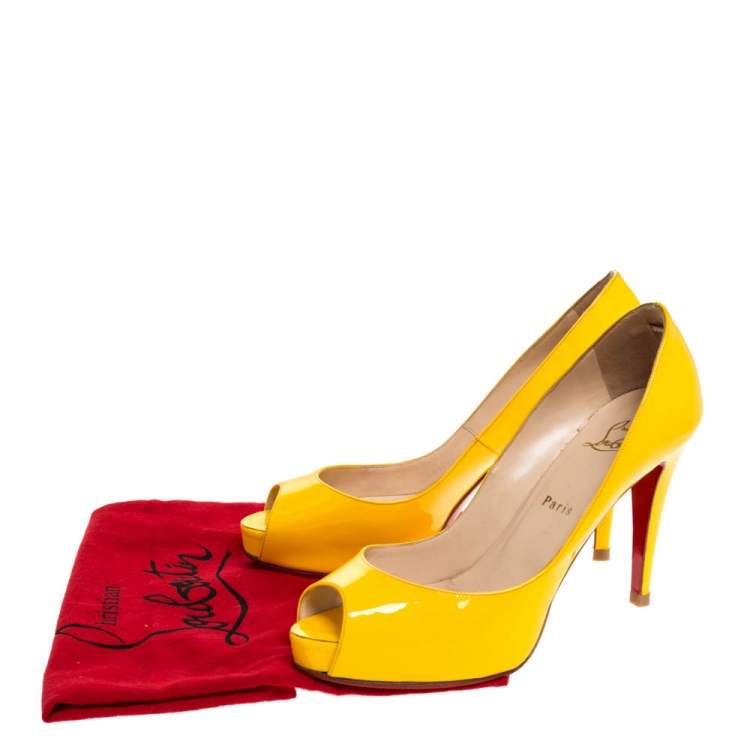 Pre Owned Christian Louboutin Yellow Patent Leather Very Prive Peep Toe Pumps Size 40