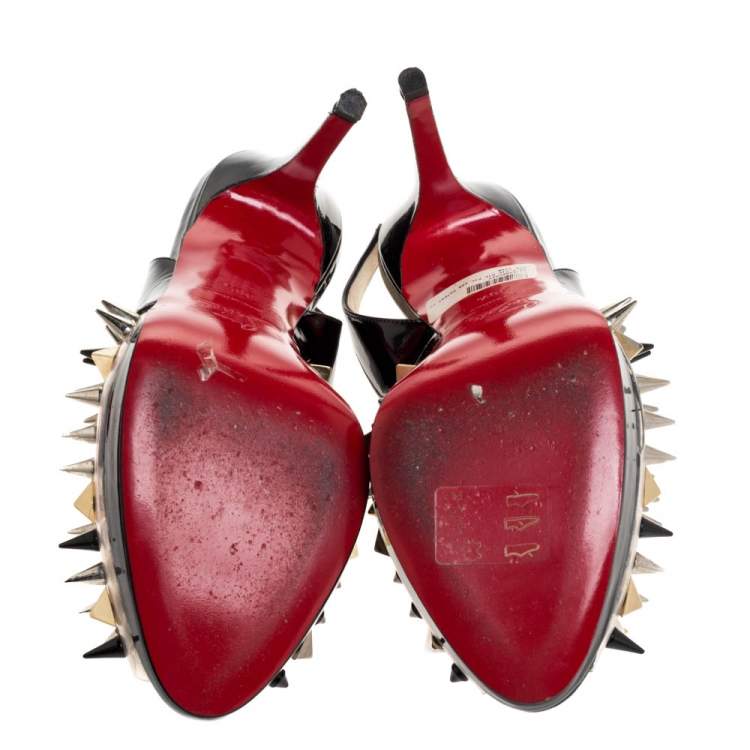 Pre Owned Christian Louboutin Black Patent And PVC Pik Pik Pik Slingback Sandals Size 38.5