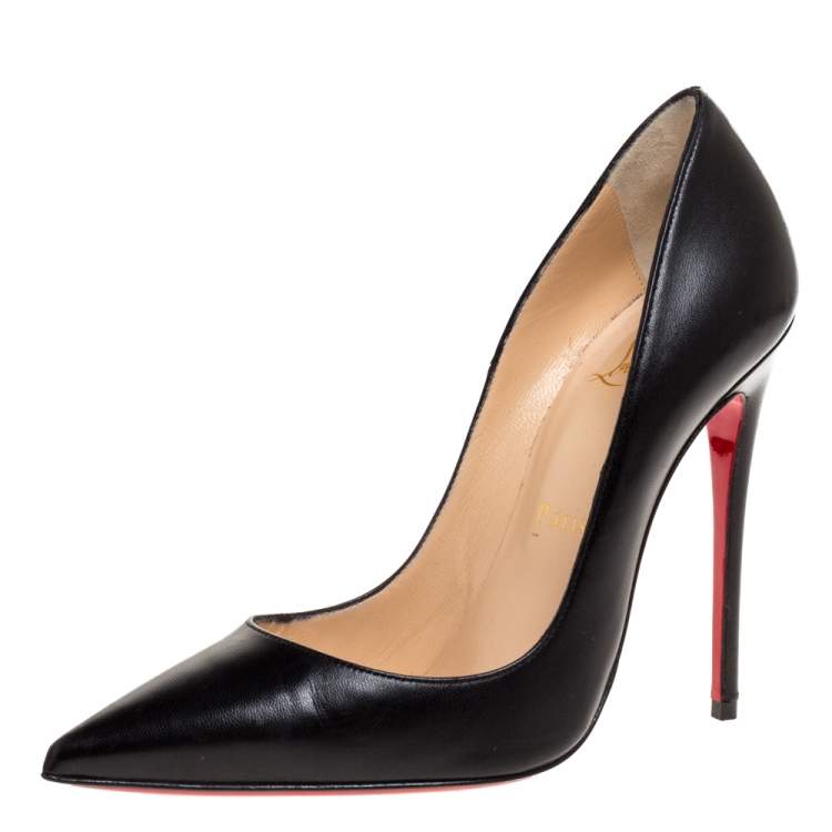black leather pointed toe pumps