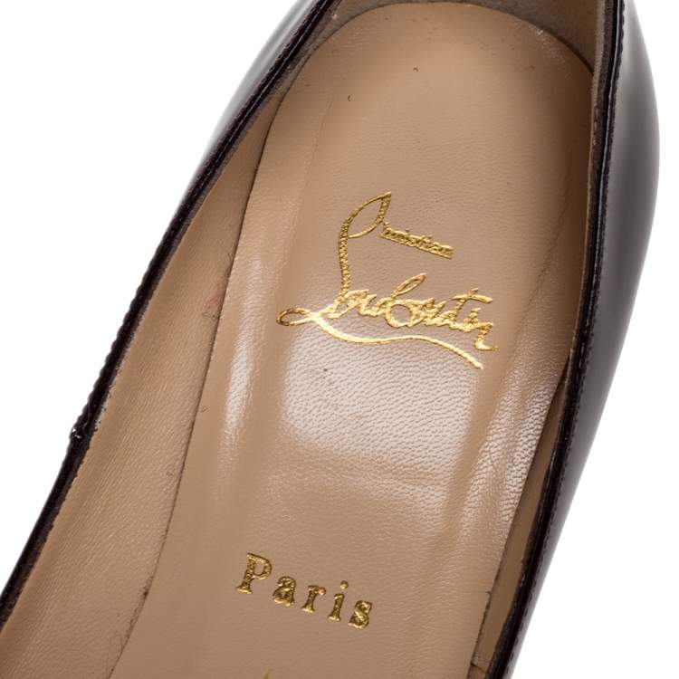 Pre Owned Christian Louboutin Dark Burgundy Patent Leather Very Prive Peep Toe Platform Pumps Size 39