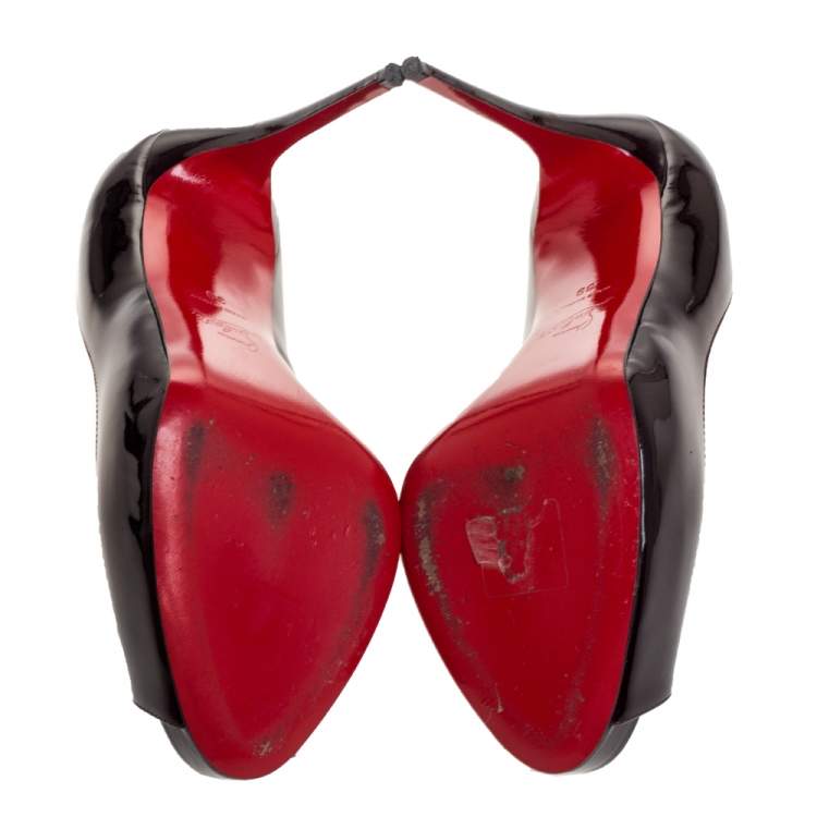 Pre Owned Christian Louboutin Dark Burgundy Patent Leather Very Prive Peep Toe Platform Pumps Size 39