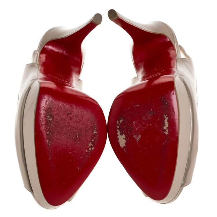 مملوكة مسبقًا Christian Louboutin Light Gold Leather Lady Peep Slingback Pumps Size 37