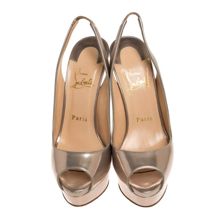 مملوكة مسبقًا Christian Louboutin Light Gold Leather Lady Peep Slingback Pumps Size 37