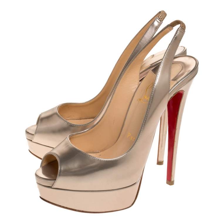 مملوكة مسبقًا Christian Louboutin Light Gold Leather Lady Peep Slingback Pumps Size 37
