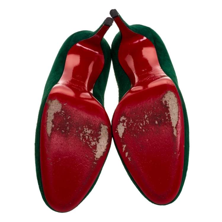 Pre Owned Christian Louboutin Green Suede New Simple Platform Pumps Size 40