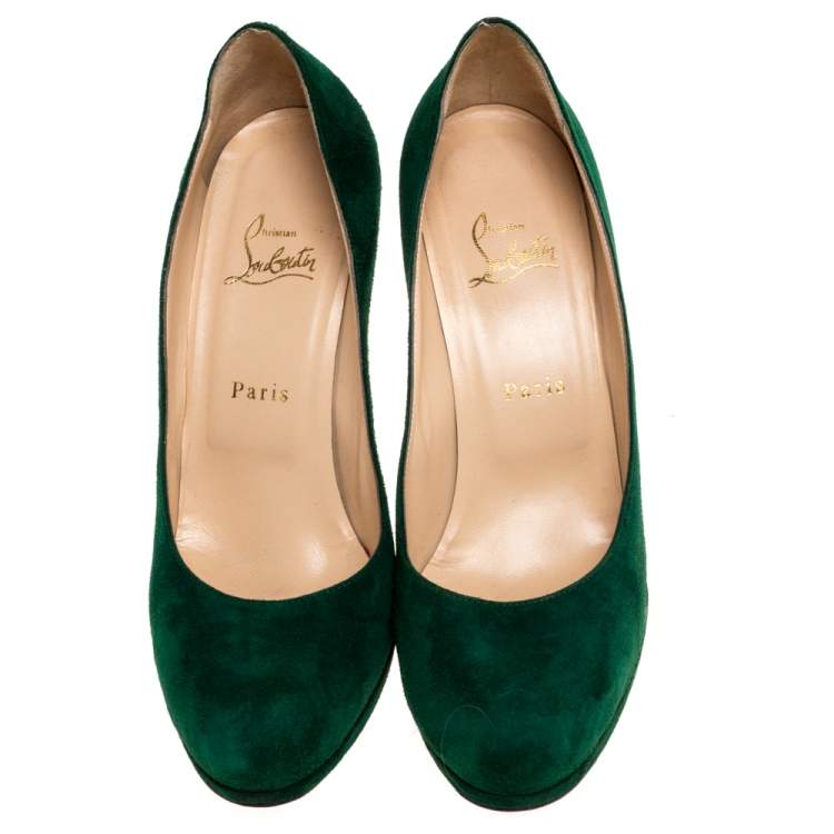 Pre Owned Christian Louboutin Green Suede New Simple Platform Pumps Size 40
