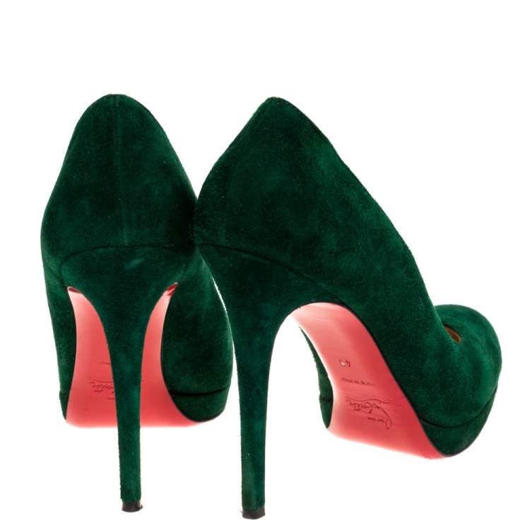 Pre Owned Christian Louboutin Green Suede New Simple Platform Pumps Size 40