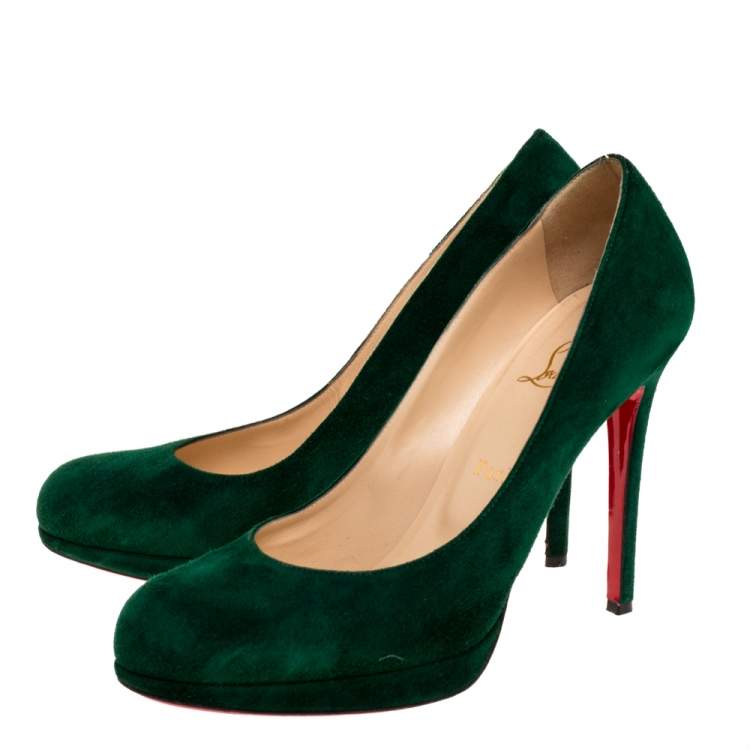 Pre Owned Christian Louboutin Green Suede New Simple Platform Pumps Size 40