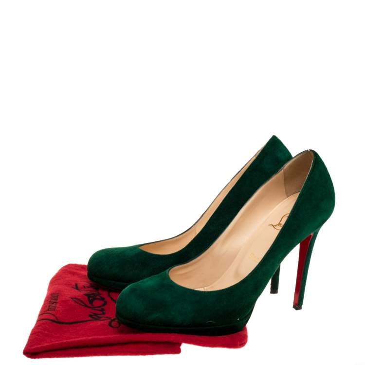 Pre Owned Christian Louboutin Green Suede New Simple Platform Pumps Size 40