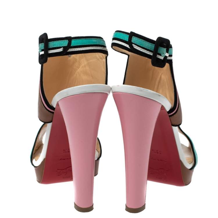 Pre Owned Christian Louboutin Multicolor Suede And Leather Azuniraco Platform Slingback Sandals Size 38.5