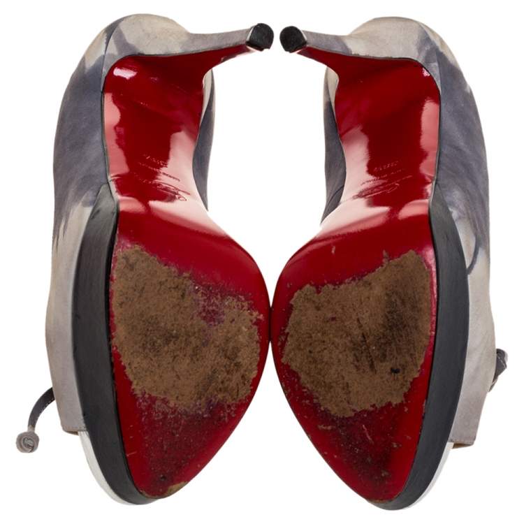 Pre Owned Christian Louboutin Two Tone Leather And Nubuck Peep Toe Platform Pumps Size 38.5
