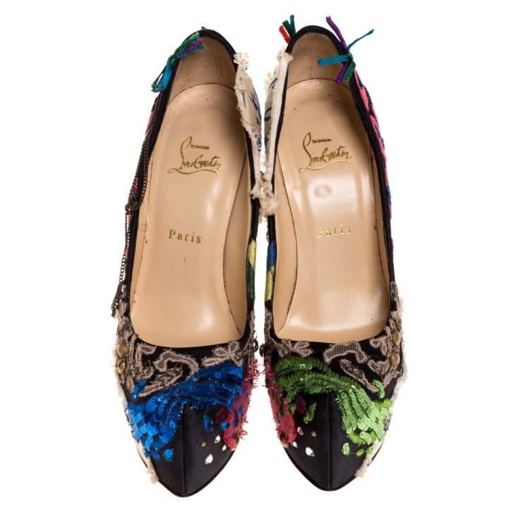 Pre Owned Christian Louboutin Limited Edition Daffodile Brodee Crepe Satin Pumps Size 39.5