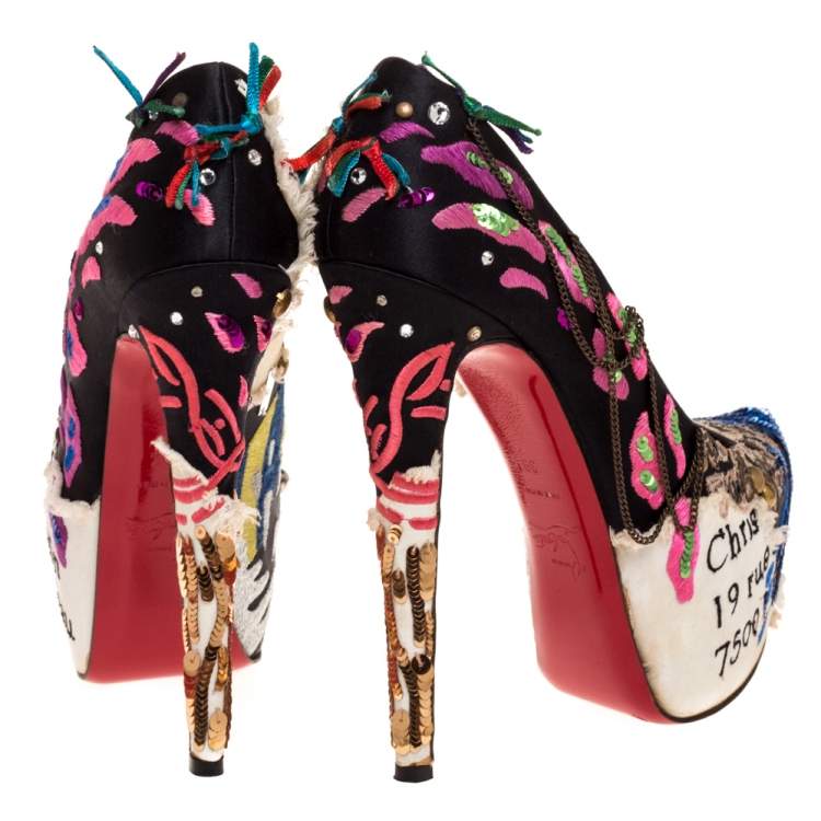 Pre Owned Christian Louboutin Limited Edition Daffodile Brodee Crepe Satin Pumps Size 39.5
