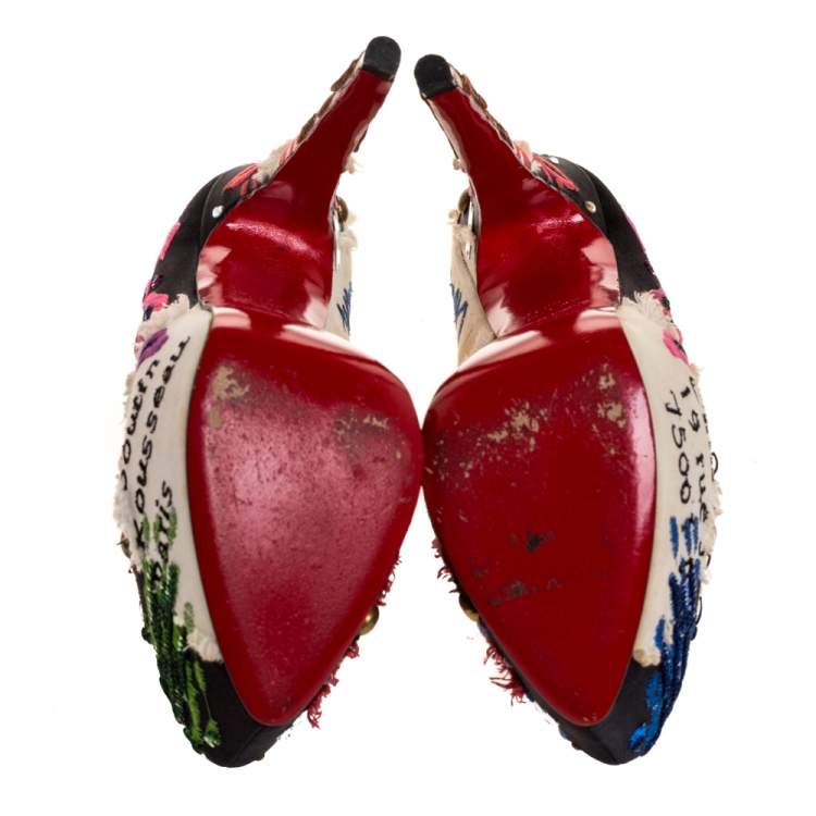 Pre Owned Christian Louboutin Limited Edition Daffodile Brodee Crepe Satin Pumps Size 39.5