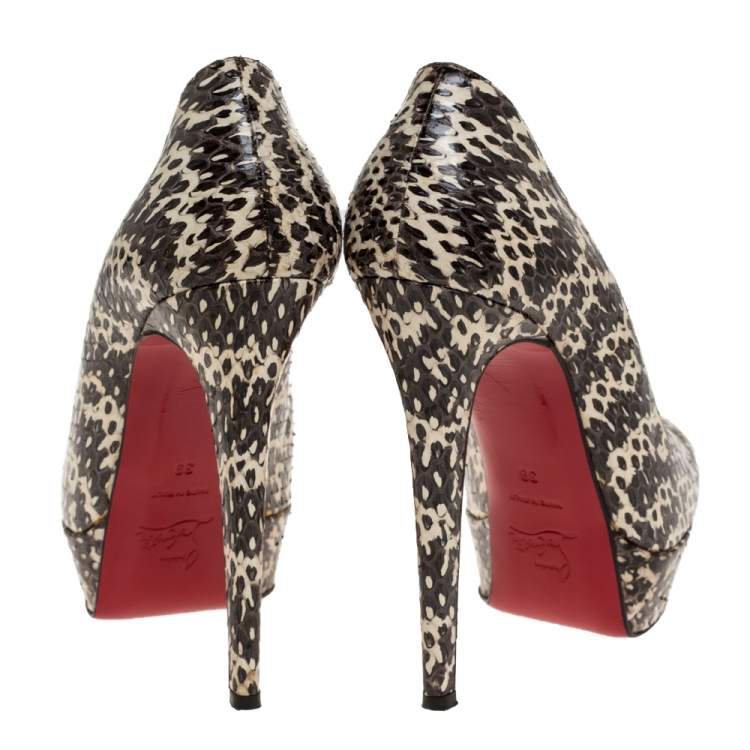 Pre Owned Christian Louboutin Two Tone Python Bianca Platform Pumps Size 39