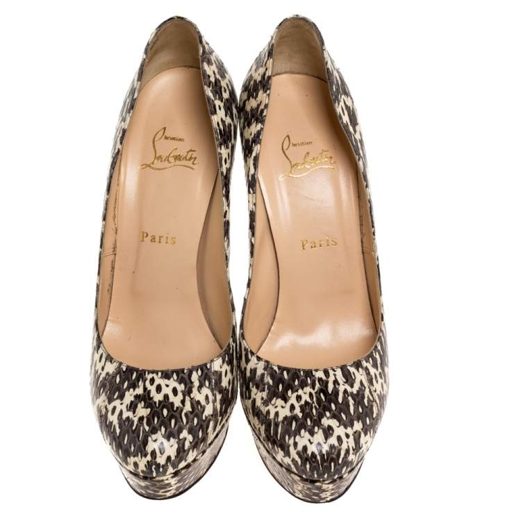 Pre Owned Christian Louboutin Two Tone Python Bianca Platform Pumps Size 39
