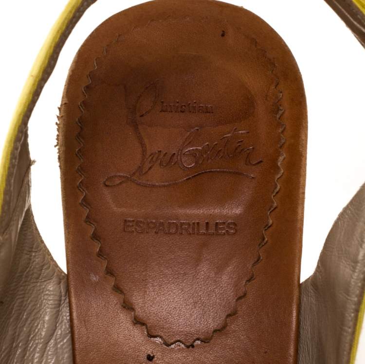 Pre Owned Christian Louboutin Yellow Canvas Puglia Espadrille Wedge Peep Toe Slingback Sandals Size 40