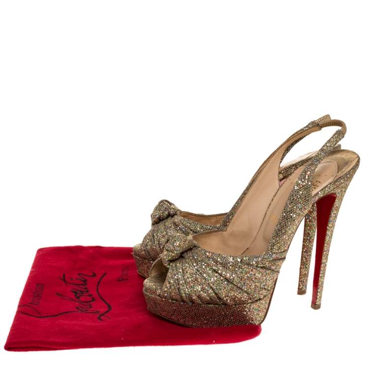 Pre Owned Christian Louboutin Multicolor Glitter Fabric Jenny Knotted Slingback Sandals Size 39