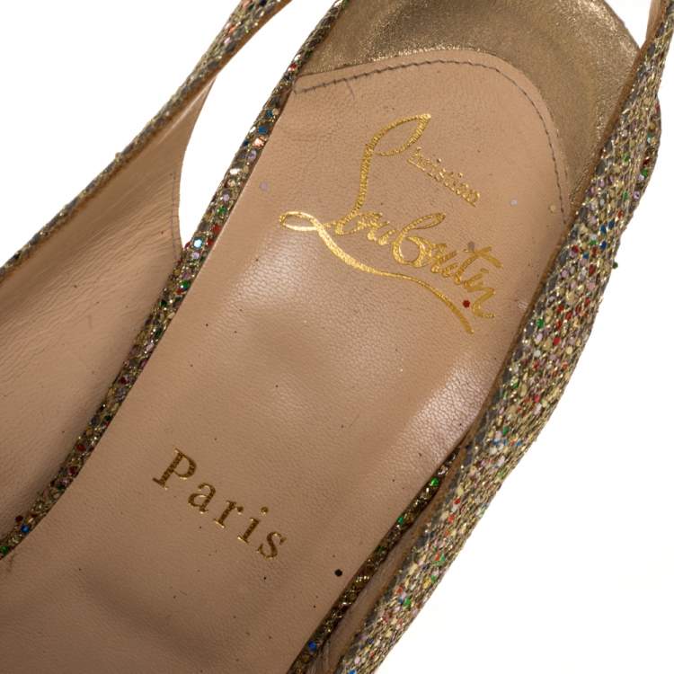 Pre Owned Christian Louboutin Multicolor Glitter Fabric Jenny Knotted Slingback Sandals Size 39